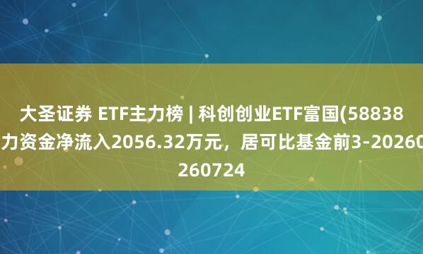 大圣证券 ETF主力榜 | 科创创业ETF富国(588380)主力资金净流入2056.32万元，居可比基金前3-20260724